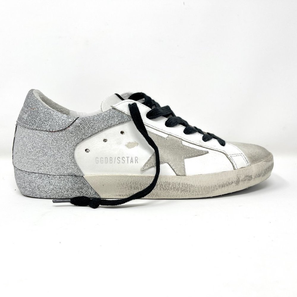 Golden Goose Superstar Silver Glitter Leather Sneakers Size 36 US 6